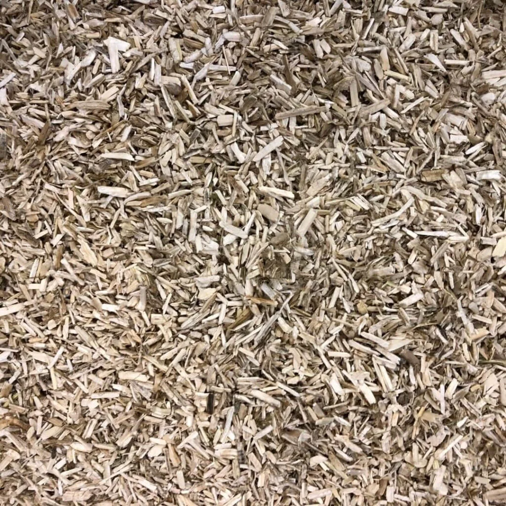 Gros plan sur la chènevotte sèche, brins clairs et grain ouvert